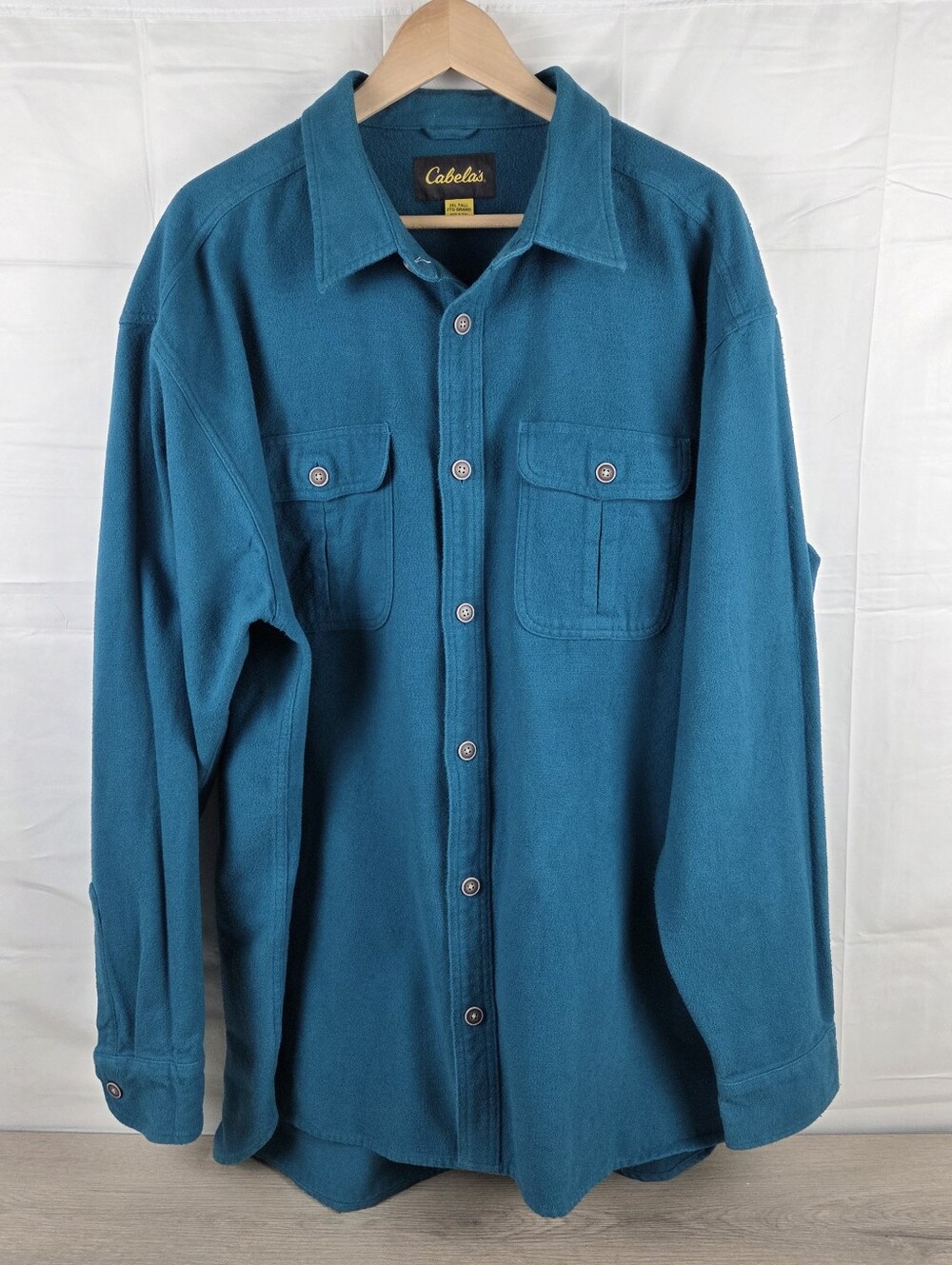 Cabelas Chamois Shirt Mens 2XLT Teal Button Up Chest Pockets Heavyweight Flannel